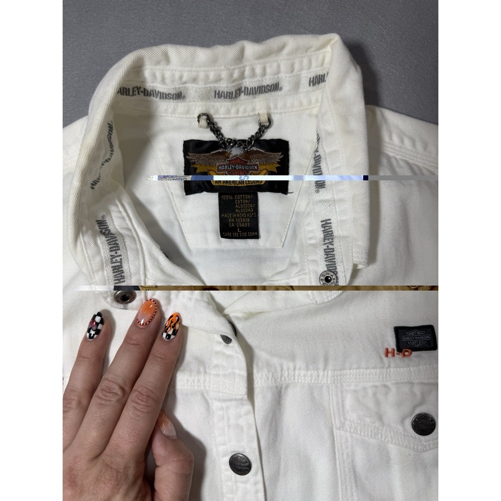 100% Cotton Harley Davidson Embroidered Women's White Cut Off Vest Size L Moto - Picture 4 of 10